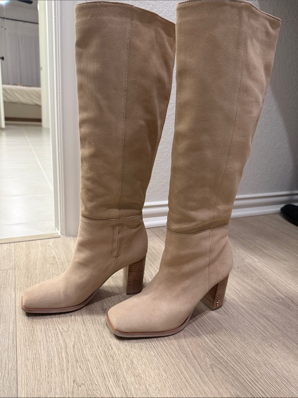 Sam Edelman Women's Knee-High Tan Suede Block Heel Boots